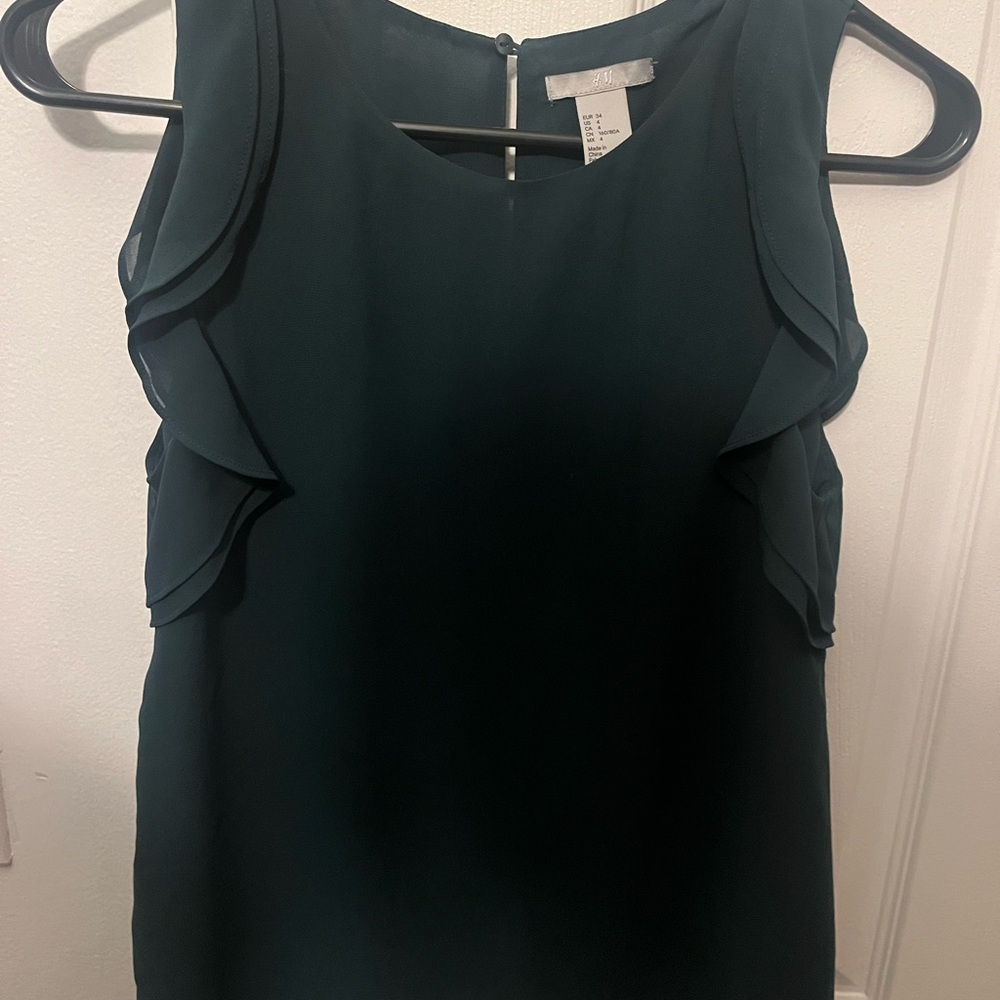 H&M Dark Green Ruffle Blouse
